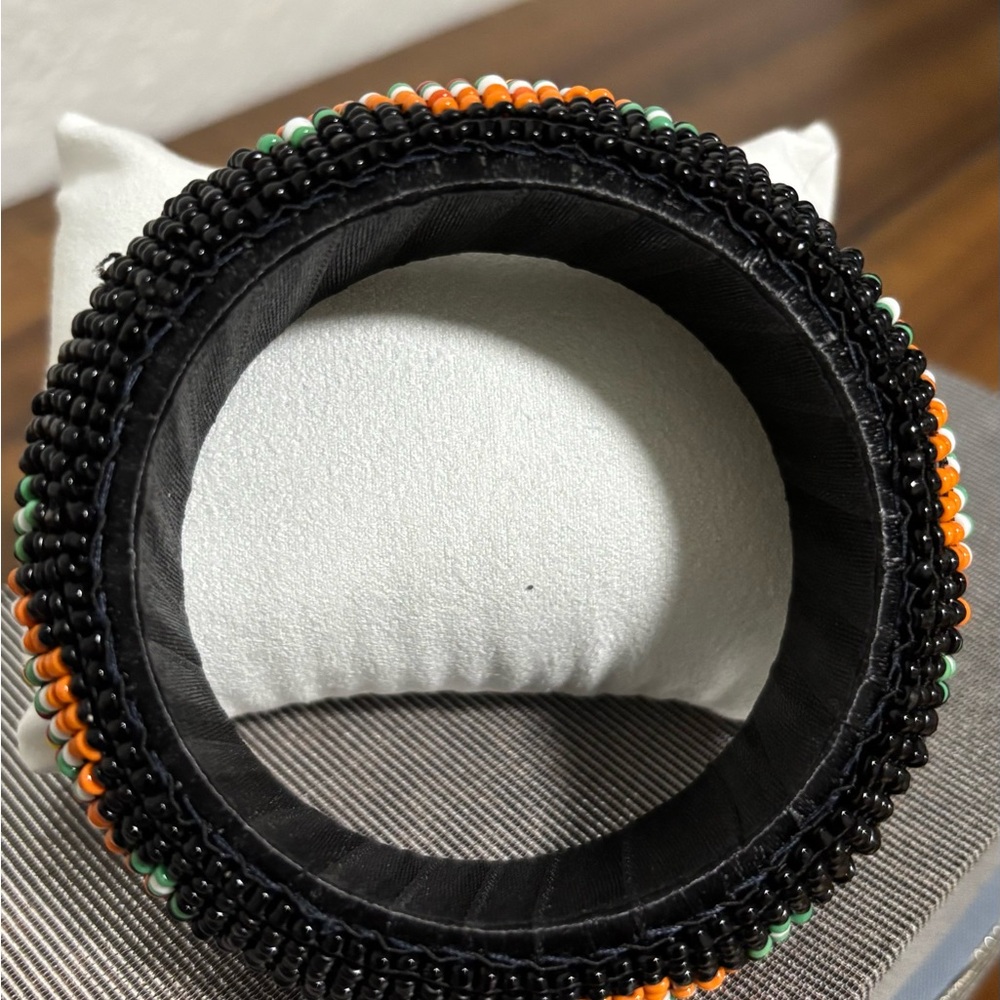 Beaded Cuff Bangle Bracelet Multicolor Black Oran… - image 4